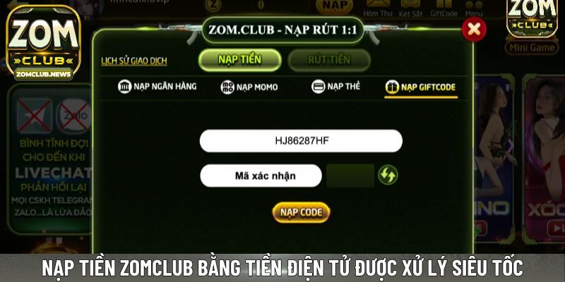 Nạp tiền Zomclub bằng tiền điện tử được xử lý siêu tốc